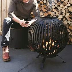 vidaXL Esschert Design Feuerkorb Ball Gestreift Schwarz Kohlenstoffstahl FF400 : Farbe - Schwarz