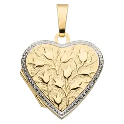 Medallion-Anhänger JOBO "Medaillon Herz Blumen", gelb (gelbgold 375), Schmuckanhänger, Damen, Gelbgold 375, 375 Gold bicolor für 2 Fotos
