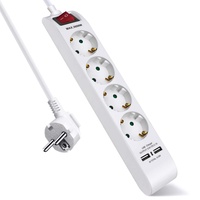 ExtraStar 4 Fach Steckdosenleiste mit 2 USB, Mehrfachsteckdose mit Schalter und Kindersicherung,Steckerleiste 1.5m Kabel,16A, 3680W, Weiß
