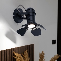 RETRO Wand Lampe Schlaf Gäste Zimmer Beleuchtung schwarz Klappen Spot verstellbar Globo 54650-1B
