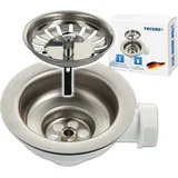 tecuro Spülen-Siebkorbventil Ø 114 mm (3 1/2 Zoll) x Abgang seitlich 1 Zoll (Ø 25 mm) Farbe Weiß