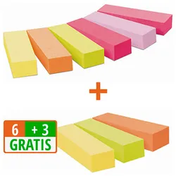 6 + 3 GRATIS: Post-it® Page Marker neon Haftmarker farbsortiert 6x 100 Streifen + GRATIS 3x 100 Streifen