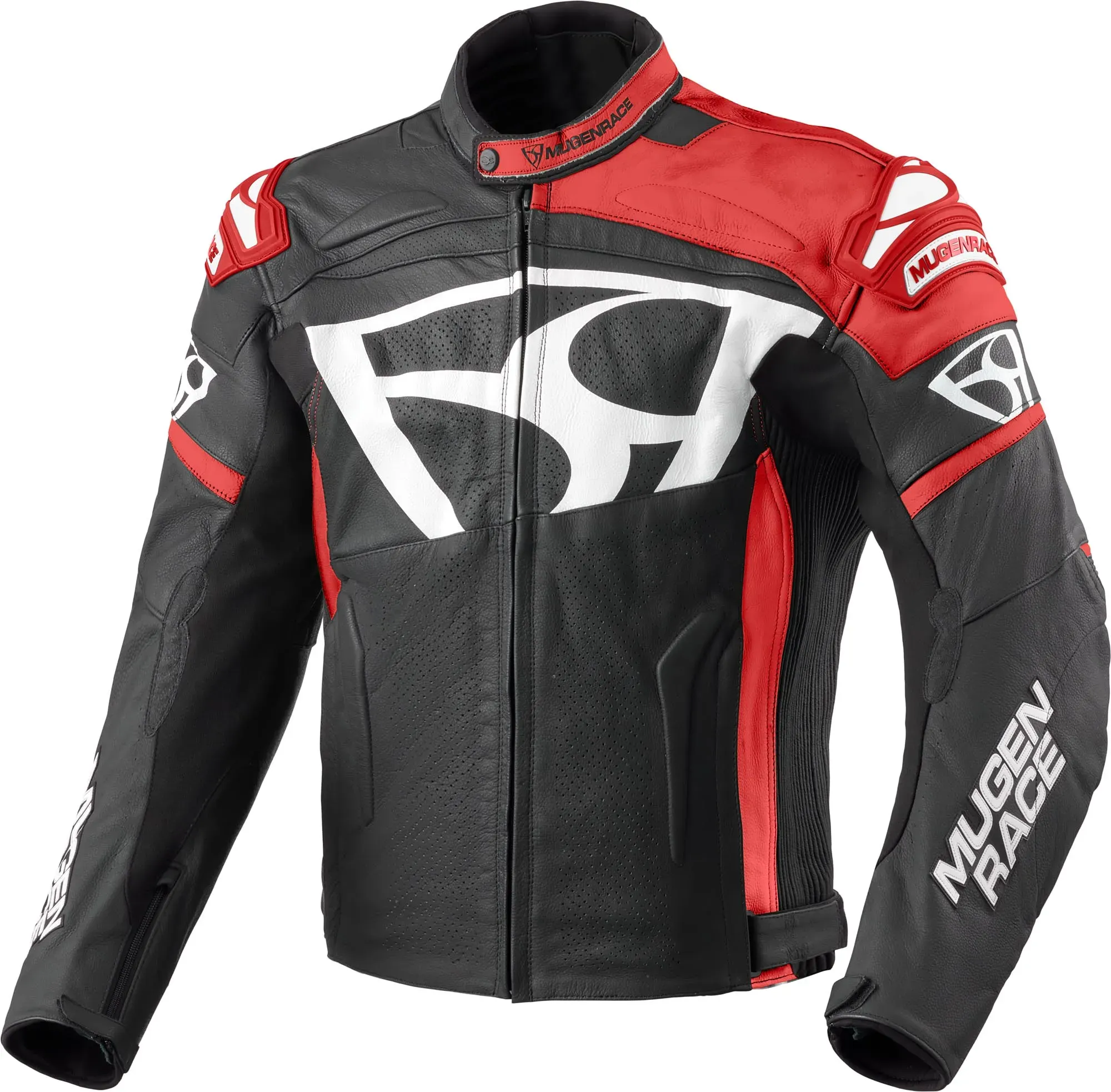 MUGENRACE Aggressore Motorrad Lederjacke, schwarz-weiss-rot, Größe 60 für Männer