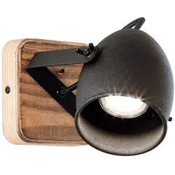 BRILLIANT Wandstrahler "Crowton", schwarz (kohlenschwarz, holz), H: 13cm, Lampen, 13cm Höhe, 21cm Ausladung, GU10, schwenkbar, Metall/Holz, schwarz/holz, Wandlampe