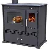 Prometey Kaminofen mit Backfach und Herdplatte Perfect Eco Schwarz Links Holzofen 7 kW Kamin Ofen Holz Werkstattofen Hüttenofen Heizofen Gartenofen