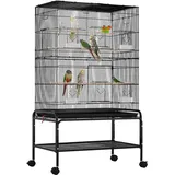 Yaheetech Vogelkäfig groß, 79 × 49 × 134,5 cm, Vogelvoliere mit 3 Sitzstangen, Papageienkäfig mit 6 Türen, Käfig für Wellensittich, 4 Futternapf,