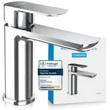 Bächlein Badarmatur Mizarela in klassischem Design, Einhebelmischer mit langlebiger Keramikkartusche und Montage-Set, Bad Wasserhahn Chrom - flacher Auslauf