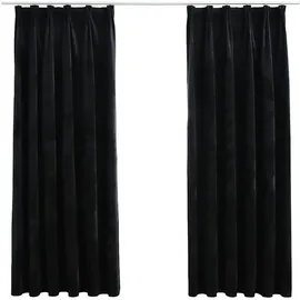vidaXL Verdunkelungsvorhänge mit Haken 2 Stk. Samt Schwarz 140x175 cm
