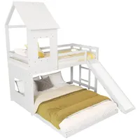 Fanttik Hochbett Hochbett 90*200 cm, Etagenbett mit Rutsche und Fallschutzgitter