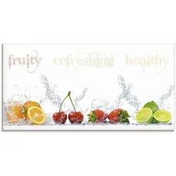 Glasbild ARTLAND "Fruchtig erfrischend gesund Fruchtmix", bunt (farbe bild(er): bunt), B:100cm H:50cm, Bilder, in verschiedenen Größen
