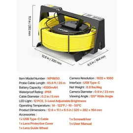 Vevor Endoskopkamera 20m 1080p HD IP68 mit WLAN und 12 LEDs