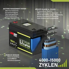LANGZEIT Batterien Langzeit LiFePO4 100Ah 12V