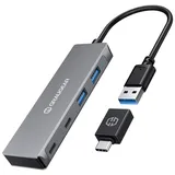 GRAUGEAR G-HUB2A2C-AC USB-Hub 4 Port USB-A, USB-C® USB 3.0 5 GBit/s Silber G-HUB2A2C-AC