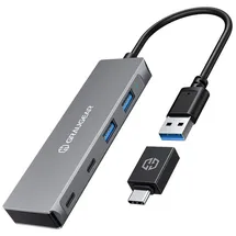 GRAUGEAR G-HUB2A2C-AC USB-Hub 4 Port USB-A, USB-C® USB 3.0 5 GBit/s Silber G-HUB2A2C-AC