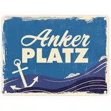 speecheese Metallschild in 15x20 cm mit Meer Motiv und Anker - Ankerplatz mit Wellen an der Nordsee Ein Geschenk für Familien die ihre Heimat lieben und am Meer wohnen also echte