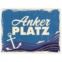 speecheese Metallschild in 15x20 cm mit Meer Motiv und Anker - Ankerplatz mit Wellen an der Nordsee Ein Geschenk für Familien die ihre Heimat lieben und am Meer wohnen also echte