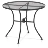 KHG Gartentisch Gartentisch mit Gittergeflecht Anthrazit ⌀ 90 cm, bis 50 kg belastbar (Outdoor-Tisch Rund), aus Eisen, zum Schutz pulverbeschichtet