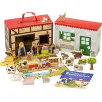 yoamo Bauernhof für Kinder inkl. Adventskalender mit 24 Holzfiguren, hochwertigem Spielkoffer und weihnachtlicher Tier-Geschichte, mehrfarbig, 27-teilig (1 Set)