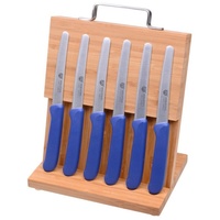GRÄWE Messerblock Magnet-Messerhalter Bambus klein mit Brötchenmessern blau
