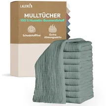 Laleni Spucktücher Baby im 10er Set aus Reiner Baumwolle - schadstofffreie Mulltücher weich 70x70 - saugstarke Mussellintücher Baby - Musselin Tuch als Mullwindel waschbare Mulltücher - Grün