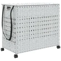 vidaXL Wäschekorb mit Rollen Weiß 66x35x60 cm Rattan