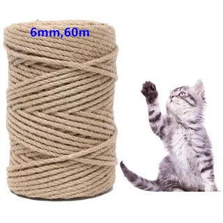 Parain Sisalseil für Kratzbaum Kratzsaule Katzenbaum Katzen Natürlich 6mm 60m Garten Juteschnur Jutegarn Naturfarbe