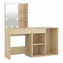 vidaXL LED-Schminktisch mit Schrank Sonoma-Eiche Holzwerkstoff