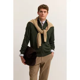 Bugatti Strickjacke "Regular Fit", Herren, Gr. XL, 190, oliv, Strick, 100% Baumwolle, unifarben, regular fit, ohne Ausschnitt, Rippbündchen, Strickjacken Strickjacke, aus Baumwolle mit Stehkragen