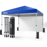 Wiltec Faltpavillon 3 x 3 m blau mit Rädern, Faltpavillon mit „One Push“-Technologie, Gartenpavillon mit UV-Schutz 50+, Pavillon für Camping