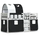 vidaXL Etagenbett mit Vorhängen Weiß & Schwarz 75x190 cm Kiefernholz