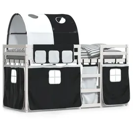 vidaXL Etagenbett mit Vorhängen Weiß & Schwarz 75x190 cm Kiefernholz