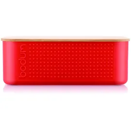 Bodum 11740-04 Bistro Brotdose, klein, Deckel aus Bambus, 19 cm x 29 cm x 11 cm, Rot
