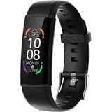 INDYGO Y15 - Smartwatch - Smartwatch Damen, Smartwatch Herren - mit Bluetooth, Schrittzähler, Herzfrequenz, Kalorienzähler, Sportmodi - Fitness Uhr Klein - IP67 Wasserdicht - Gummi-Armband Schwarz