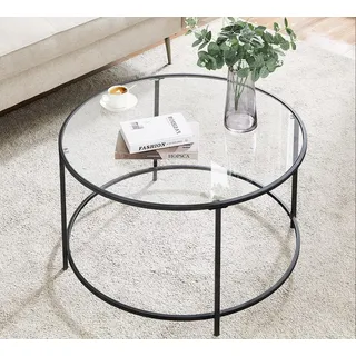 VASAGLE Couchtisch Glas schwarz 84,0 x 84,0 x 45,5 cm