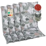 GO-DE Textil Bequeme und attraktive Polsterauflagen für Hochlehner-Gartenstühle (4er-Set, Ginkgoblatt grün, Hochlehner)