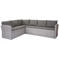 Mendler Poly-Rattan Sofa-Garnitur HWC-A29, zwei 3er-Sofas Gartengarnitur Lounge-Sofa Garten ~ hellgrau Kissen grau