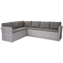 Mendler Poly-Rattan Sofa-Garnitur HWC-A29, zwei 3er-Sofas Gartengarnitur Lounge-Sofa Garten ~ hellgrau Kissen grau