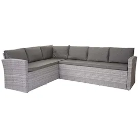Mendler Poly-Rattan Sofa-Garnitur HWC-A29, zwei 3er-Sofas Gartengarnitur Lounge-Sofa Garten ~ hellgrau Kissen grau