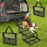 Hunderampe, 5 Stufen Hundetreppe Auto Klappbar Rampe Hund Hunde Treppe für Kleine Mittlere Große Hunde rutschfeste Hundetreppe für Lastwagen und SUV Unterstützung bis 100 KG 35-90cm Einstellbare Höhe