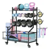 4-Stufiger Verstellbarer Hantelständer,Mit Rädern & Haken,Multifunktionale Hantelablage Für Yogamatten,Hanteln,Schaumstoffrolle,Widerstandsbänder,60 × 40 cm
