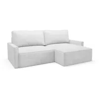 Deine Möbel 24 Wohnlandschaft NEVADA 229 cm breit Ecksofa Sofa Wohnzimmer L-Couch Cord Samt, Bouclé Weiß Creme Grau Hellgrau Dunkelgrau 3 Teile, mit Bettfunktion Schlaffunktion weiß