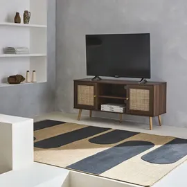 sweeek TV-Möbel mit Rattangeflecht 120 x 39 x 56,5 cm Braun Holz