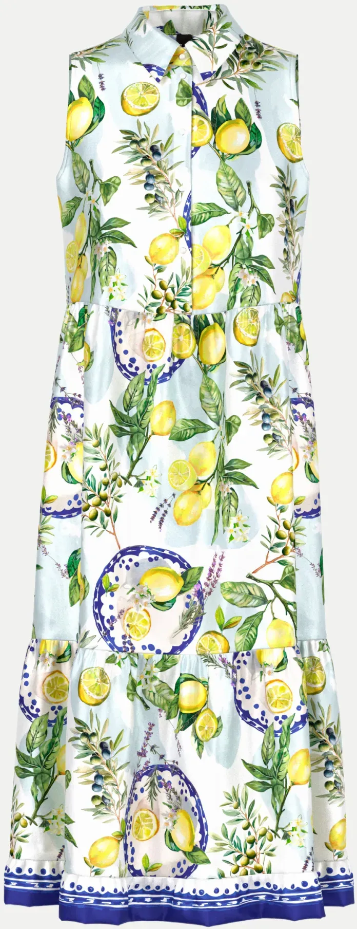 Kleid mit Zitronen-Oliven-Print Mehrfarbig 36