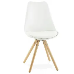 Skandinavischer Stuhl mit Polstersitz aus Kunststoff | Weißer Designerstuhl mit Buchenholzbeinen | Skandinavisch Modern | Kadima Design