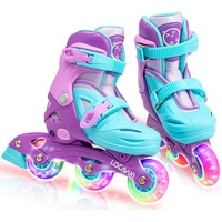 Locavun Rollschuhe Kinder für Mädchen, Verstellbare Rollschuhe Kinder Quad mit Leuchtenden Rädern Inline Roller Skates für Mädchen (Violett und Grün, S:26-29 EU)