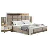 JVmoebel Schlafzimmer-Set Doppelbett Bett mit großem Kopfteil 2x Nachttische Schlafzimmer Set, (3-tlg., 3tlg. Schlafzimmer Set (Bett + 2x Nachttische), Made in Europa weiß