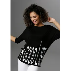 3/4-Arm-Shirt, mit Statement-Spruch, Gr. 46, schwarz-weiß, , 87795436-46