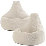 I.C.O.N. Icon Dalton Sitzsack Cord, Beige, 2er-Pack, Gaming Sitzsack Erwachsene mit Füllung, Bean Bag, Lounge Sessel, Lounge Stuhl, Schlafzimmer, Wohnzimmer Möbel