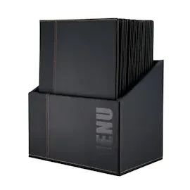 SecurIT® SECURIT - 20 Speisekarten Trendy Line + Sammelbox - 1 fester, doppelseitiger Einleger = 4 A4-Seiten - Möglichkeit zum Hinzufügen Einleger - Für Bars, Restaurants - PU-Kunstleder - Schwarz