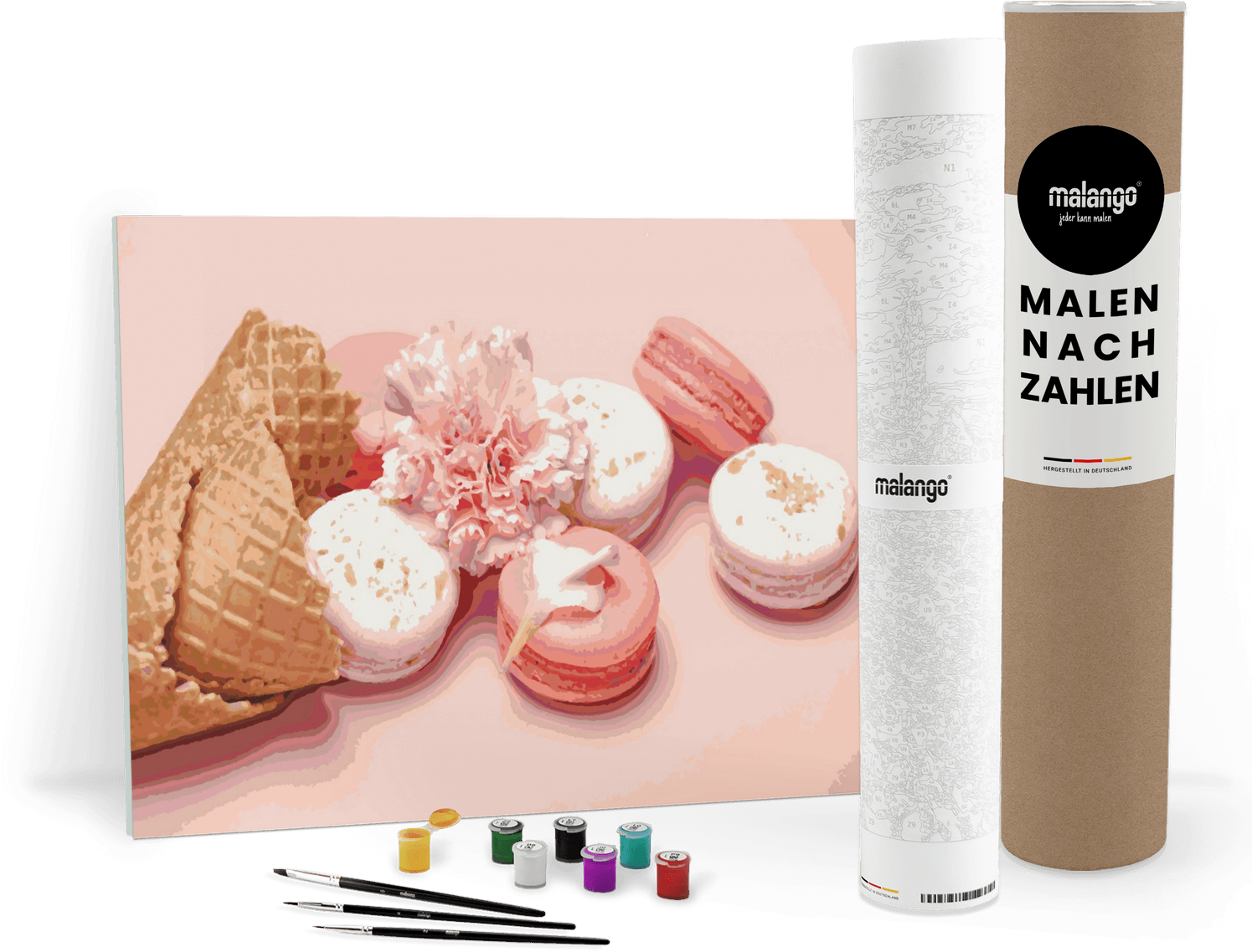 malango Malen nach Zahlen - Macaron Dessert - 120 x 80 cm - mit DIY Keilrahmen Set